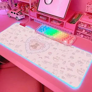 JMIYAV Pink RGB Gaming Mouse Pad 31.5x12 Inch PC XL Large Extended Glowing Led Light Up Desk Pad Non-Slip Rubber Base Computer Cute Mousepad Mat Desk Accessories Gaming Setup 102-1038