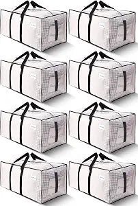 HOMESURE Supports 200lbs Heavy Duty Moving Bags - Strong Zipper & Wrap-Around Handles - Water-Resistant Storage Totes, Durable Alternative to Moving Boxes - 8 Pack - Semi-Transparent
