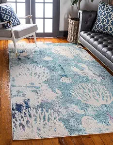 Unique Loom Positano Collection Coastal Modern Coral Lobster Shells Light Blue Area Rug (4' x 6')