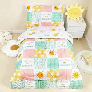 SWESEN Toddler Bedding Set for Boys Girls, Your are My Sunshine Girls Bedding Set, Soft & Lightweight 4 Piece Toddler Comforter Sets Include Comforter, Flat Sheet, Fitted Sheet, Pillowcase