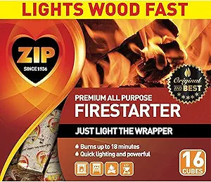 Zip 100537048 All Purpose Firestarter Cubes 16 Count, White Label