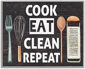 Cook Eat Clean Repeat Kitchen Quote, 16 x 20 Inch Framed Gicle Print