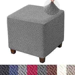 HFCNMY Ottoman Cover Square,Stretch Knitted Small Square Ottoman Slipcover,Storage Foot Stool Covers with Elastic Bottom Gray