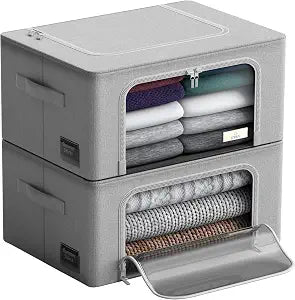 Sorbus Clothes Storage Bins, Clear Window & Handles (2 Pack, Gray)