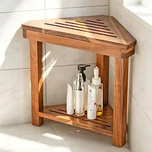 Corner Shower Stool for Shaving Legs, Shower Bench with Storage Holder 04