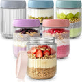 INSETLAN 16oz Glass Overnight Oats Containers with Lids, 6-Pack Mason Jars