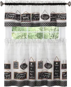 ACHIM Light Filtering Printed Tier & Valance Window Curtain Set, 58 x 24 in