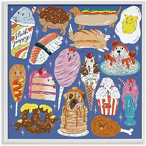 Dog Foods Puzzle Illustration, 17 x 17 Inch Framed Gicle Print