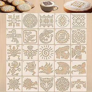 25-Pack Aztec Stencils Mayan Stencils, Reusable Painting & Baking Templates, Suitable for Wood, Canvas, Paper, Fabric, Cookies, Walls, Furniture. DIY Art and Home Decor Craft Stencils