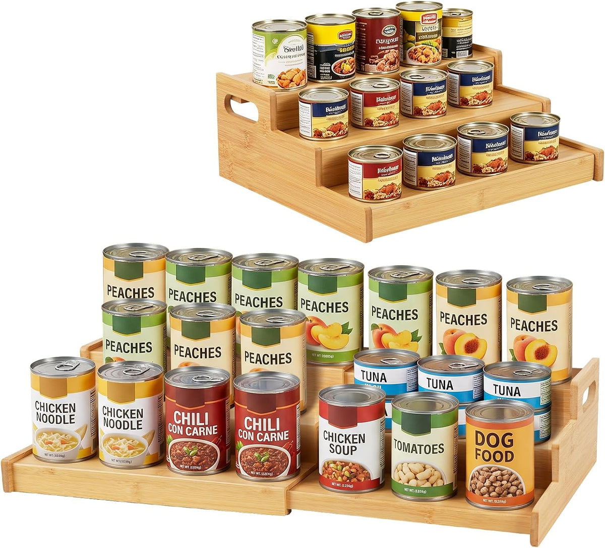 Expandable Bamboo Can Rack Organizer, 3 Tier Canned Food Storage for Pantry