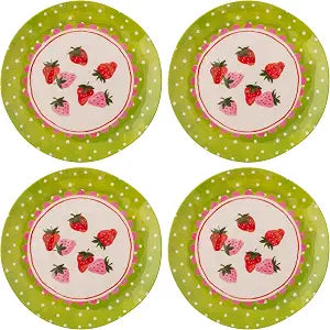 Karma, 8.75 inches Melamine Salad Plates Set of 4, Reusable Dishwasher Safe Plates for Outdoor and Indoor, Strawberries