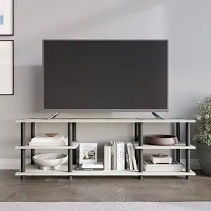47" Minimalist 3-Tier TV Stand with Open Storage Shelves for TVs up to 50", Easy Assembly, Light Grey