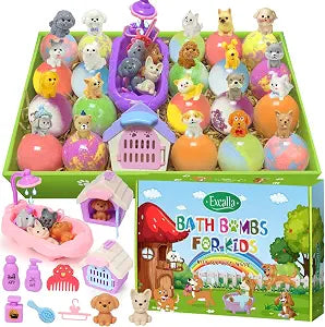 Bath Bombs for Kids with Surprise Toys Inside, 20 Pack Kids Bath Bombs with Puppy Dolls & Dog Pretend Playset Bath Toys, Child-Safe Bubble Bath Fizzies, Birthday Christmas Gift Set