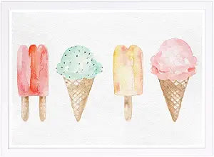 Wynwood Studio Food and Cuisine Wall Art Prints 'Ice Cream You Scream' Home Dcor, 19" x 13", White Frame