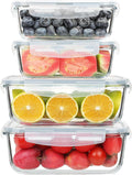 KOMUEE 4 Pack 63oz+27oz Large Glass Food Storage Containers Set with Lids