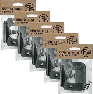 BrainExploder Door Silencer Strike Plate - Flexible, Noise Eliminating Fix for Loud Latches | Fits with No Modifications, Stops Slamming | -20 dB | 4X Quieter | Black/Five Pack