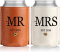 Mr & Mrs Leather Can Coolers Set of 2 - Wedding Gifts for Couples 2026, Engagement Gifts for Newly Engaged, Bridal Shower Favors for Bride to Be, Bachelorette Party, Newlywed Presents