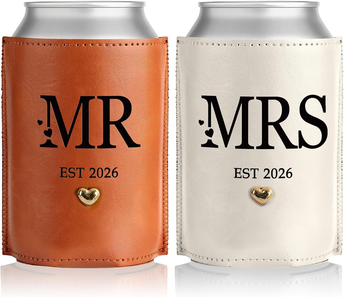 Mr & Mrs Leather Can Coolers Set of 2 - Wedding Gifts for Couples 2026, Engagement Gifts for Newly Engaged, Bridal Shower Favors for Bride to Be, Bachelorette Party, Newlywed Presents