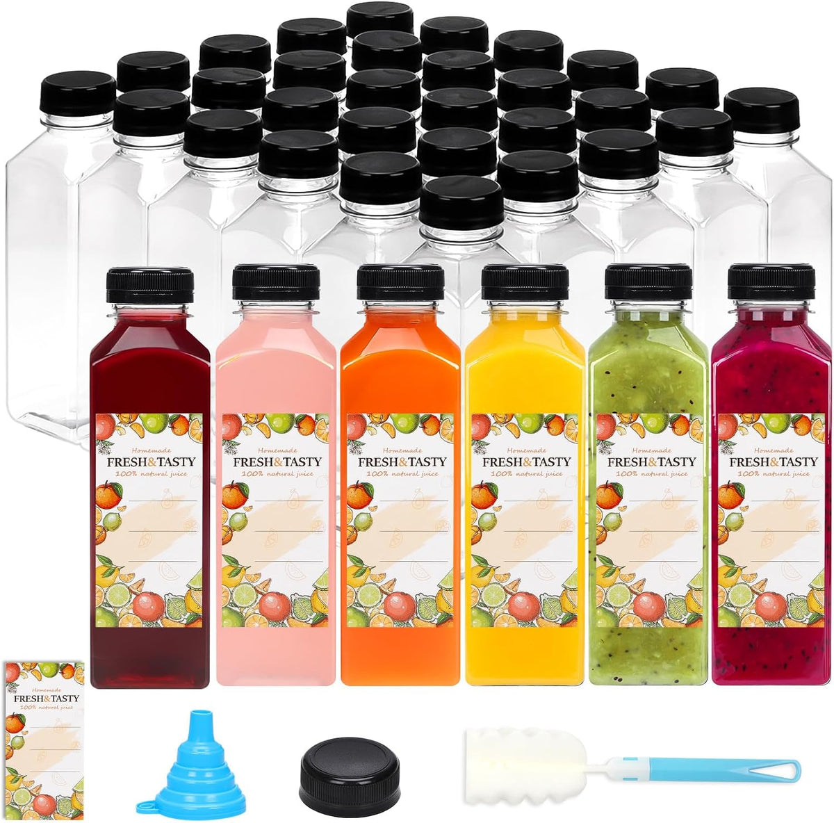 TOMNK 45 PACK 16 OZ Reusable Juice Bottles with Caps, Accessories