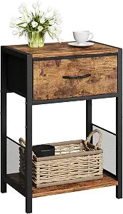 YAUKOMEL Night Stand with Fabric Drawer for Bedroom,Rustic Brown Nightstand