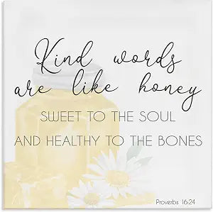 Honey Kindness Floral Letter, 24 x 24 Inch Canvas Wall Art
