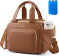 LOVEVOOK Insulated Lunch Bag for Women, PU leather Lunch Box with Shoulder Strap, Wide Opening Adult Large Lunch bags for Work Picnic Beach Family Camping Outdoor Teacher