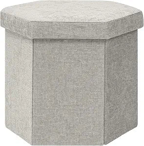 B FSOBEIIALEO Storage Ottoman, 15" Hexagonal Chenille Pouf Ottomans, White