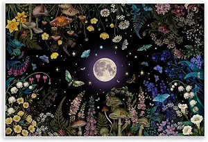 Night Garden Moth Floral, 13 x 19 Inch Mounted Print on Wall Plaque