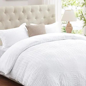 Cozyide White Duvet Cover Queen Size, Soft 3-Piece Seersucker Queen Duvet Cover Set, All Seasons Bedding Set with Zipper Closure and Corner Ties(90"x90", 2 Pillow Cases 20"x26")