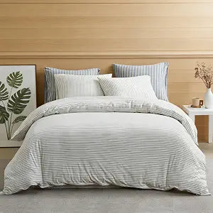 Simple&Opulence 100% Jersey Knit Cotton Duvet Duvet Cover Set -Ultra Soft Striped Duvet Cover King Size-1 White Comforter Cover with Grey Stripes and 2 Pillowcases (White and Grey Stripes, 68"X86")
