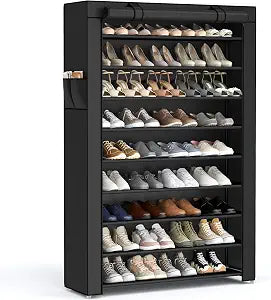SONGMICS 10-Tier Shoe Rack with Cover, Shoe Storage Cabinet for 40-50 Pairs