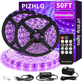 50 Foot Black Light Strips & Remote, Dimmable Flexible 900 LEDs