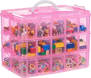 Bead Organizer 3 tier 30 grid Stackable Craft Hair Tackle Storage Pink