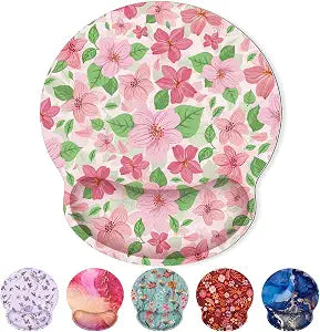 KONVINIT Ergonomic Mouse Pad with Wrist Rest, Small Mousepad with Non-Slip Rubber Base and Smooth Surface, Pink Floral Mouse Pads for Desk, Office Desk Accessories