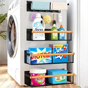 POLRAI 4 Pack Magnetic Shelves for Washing Machine Magnetic Shelf for Fridge Powerful Magnetic Shelves and Magnetic Hook for Laundry Room Kitchen Bathroom Organization