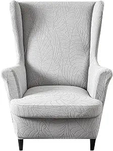 2 Piece Wingback Chair Cover Stretch Jacquard Wing Back Chair Slipcover with Armrest Washable Furniture Protector for Armchair Living Room Bedroom