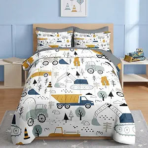 Nesker Toddler Comforter Set for Boys, 4 Pieces Truck Bedding for Kids