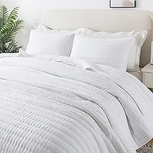 ROARINGWILD White Quilted Quilt Set, Queen Size, Lightweight, 3 Pieces