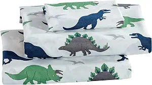 Linen Plus Sheet Set Kids/Teens Ancient Dinosaurs Green Blue Grey White New # T-rex Green (Twin)