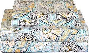 Pointehaven Bedding 3 Pieces Twin XL 100% Cotton Percale Sheets- Printed Bed Sheet & Pillowcase Sets- Soft Cotton Bed Sheets Set- Fits Mattress 18 inches Deep Pocket (Twin XL, Cypress)