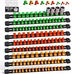 SWANLAKE Organizer Socket Holder, 9PCS 1/4-Inch x 48 Clips, 3/8-Inch x 45 Clips, 1/2-Inch x 36 Clips, Premium Quality Socket Clip Rail Holder