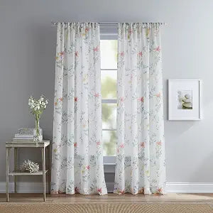 Curtainworks Floral Sheer Curtains, 51" x 84", White Multicolor, 2-Piece