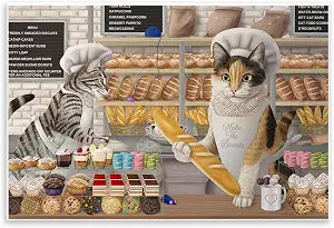 Funny Cats Bakery Comic, 13 x 19 Inch Mounted Print on Wall Plaque