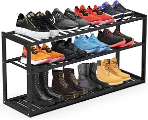 Jripae 3 Tier 32.5inch Long Bamboo Shoe Rack for Entryway Closet Garage