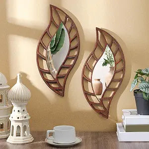 Roowest 2 Pcs Decorative Mirror Wall Decor, Brown