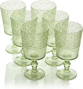 Certified International Victoria Green Set of 6 Premium Acrylic All Purpose Goblet 3.5x3.5x7 14oz  Unbreakable Drinkware with Elegant Embossed Design, Perfect for Everyday Use & Entertaining