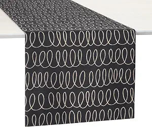 kate spade new york in The Loop & Joy Dot Reversible Table Runner, 100% Cotton, Machine Washable, Black/Beige, 15"x72"