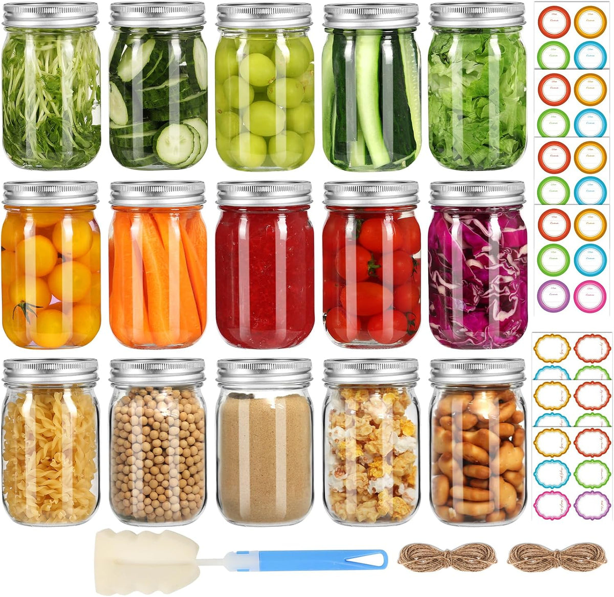 16oz Regular Mouth Mason Jars, 15-Pack Pint Canning Jars