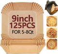 9 Inch Air Fryer Liners Disposable-125PCS Square Parchment Paper Liners,Heat Resistant & Non-Stick,Unbleached Liners for Air Fryer,Oven,Roasting,Baking,Microwaveï¼ˆBottom is 8 Inchï¼‰