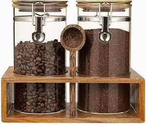 Yangbaga Coffee Canister with Spoon, 2pc 45oz Glass Airtight Coffee Holder